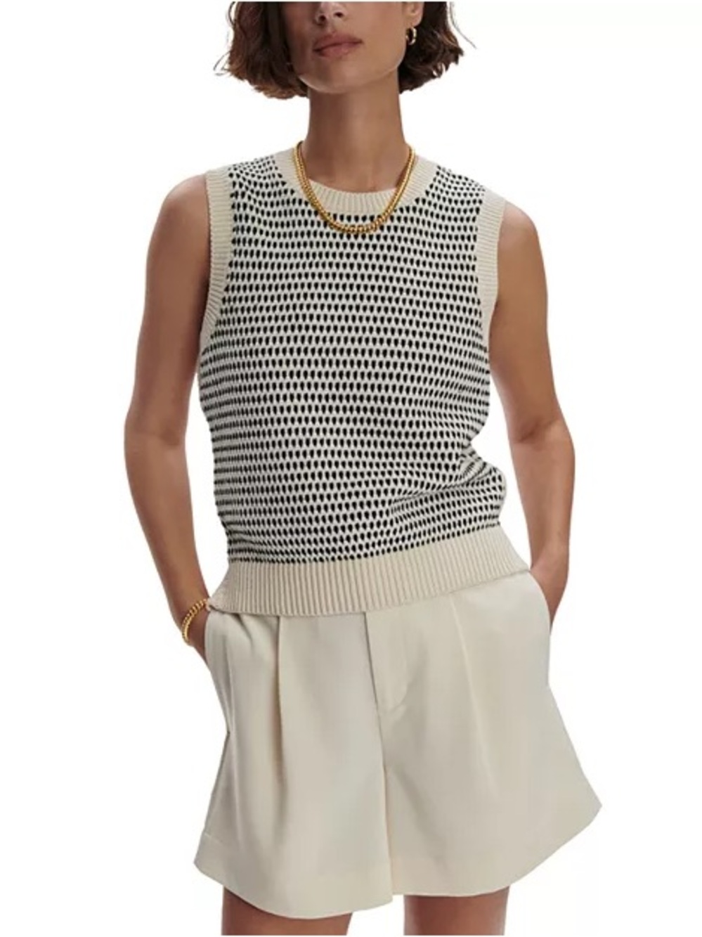Varley Knowles Textured Knit Vest in Ivory and black combo size XXS